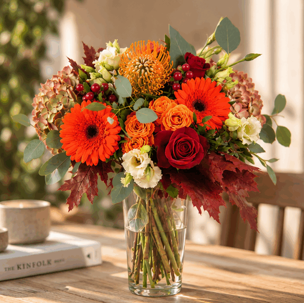 Ramo de flores de otoño Autumn Romance con rosas y gerberas. Envío de flores a domicilio en 24 horas.