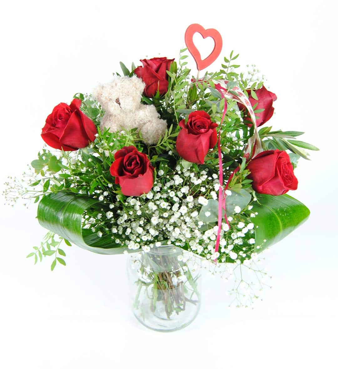 Ramo de flores con rosas rojas con paniculata - flores para san valetin