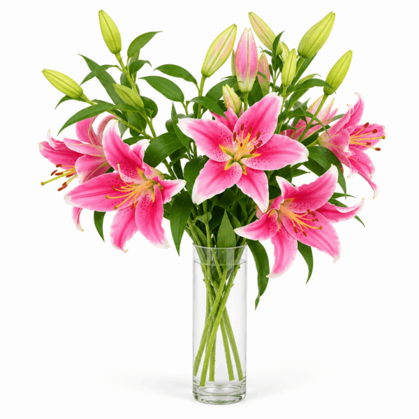 Compra un ramo de liliums rosas con flores espectaculares y elegantes. Envío de flores a domicilio con OriginalFlor. Sorprende con flores frescas.