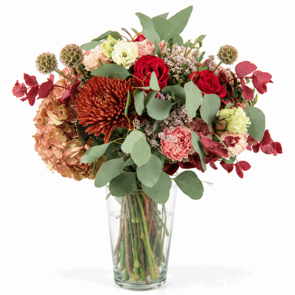 Ramo de rosas rojas y hortensias Dolce Amore. Envío de flores a domicilio en 24 horas.